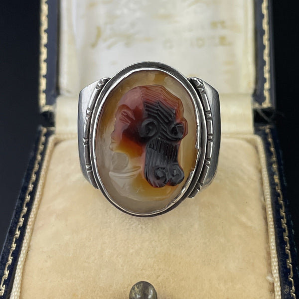 Vintage Silver Sardonyx High Relief Cameo Statement Ring, Sz 7 - Boylerpf