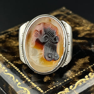 Vintage Silver Sardonyx High Relief Cameo Statement Ring, Sz 7 - Boylerpf