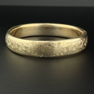 Vintage Gold Filled Floral Engraved Cuff Bangle Bracelet - Boylerpf