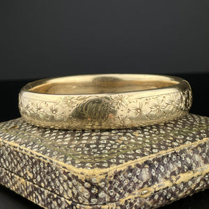 Vintage Gold Filled Floral Engraved Cuff Bangle Bracelet - Boylerpf