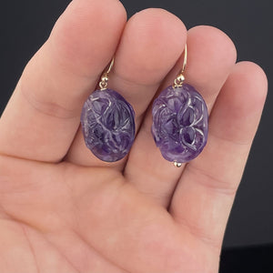 Vintage Gold Carved Natural Amethyst Earrings - Boylerpf