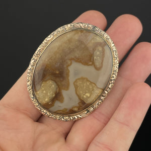 Antique Victorian Gold Engraved Lace Picture Agate Brooch - Boylerpf