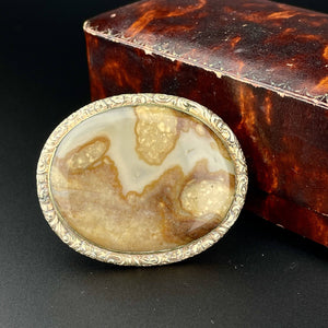 Antique Victorian Gold Engraved Lace Picture Agate Brooch - Boylerpf