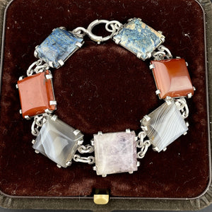 Art Deco Silver Scottish Banded Agate Bracelet - Boylerpf