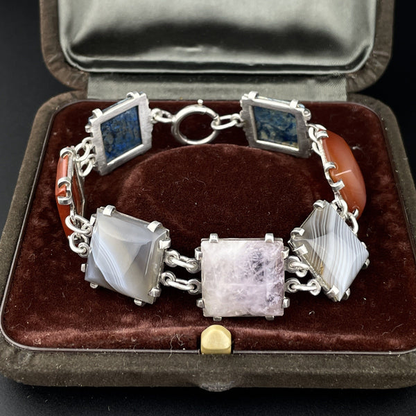 Art Deco Silver Scottish Banded Agate Bracelet - Boylerpf