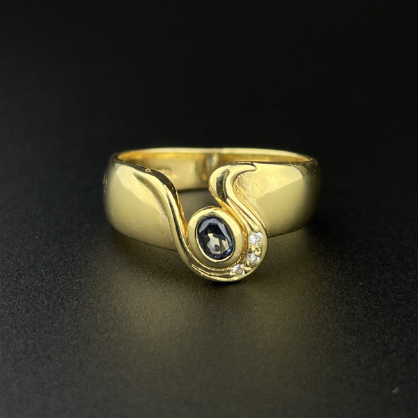 18K Gold Sapphire Diamond Horseshoe Style Ring, Size 7 - Boylerpf