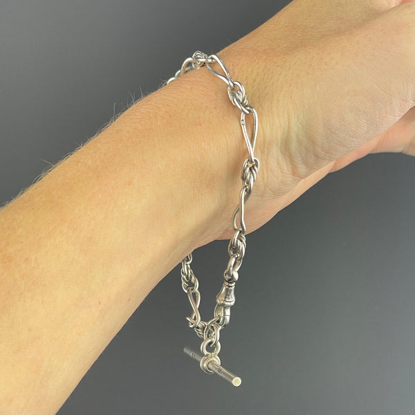 Antique Silver Trombone Link Watch Chain Bracelet - Boylerpf