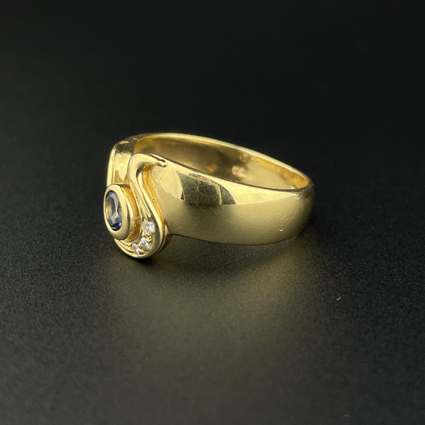 18K Gold Sapphire Diamond Horseshoe Style Ring, Size 7 - Boylerpf