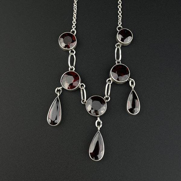 Vintage Art Deco Silver Garnet Drop Necklace - Boylerpf