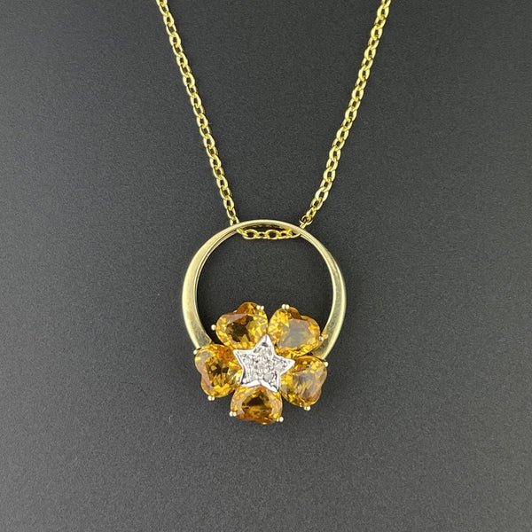 Vintage Gold Diamond Star Citrine Floral Ring Flips to Pendant - Boylerpf