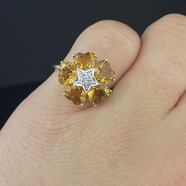 Vintage Gold Diamond Star Citrine Floral Ring Flips to Pendant - Boylerpf