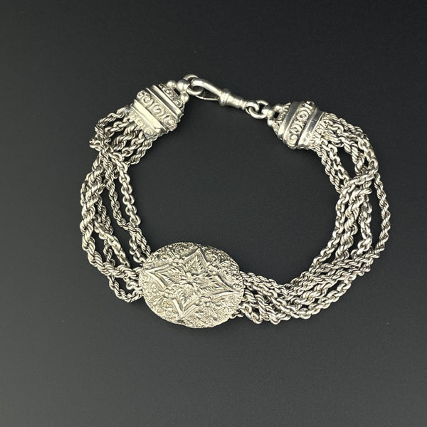Antique Engraved Silver Albertina Watch Chain Bracelet - Boylerpf