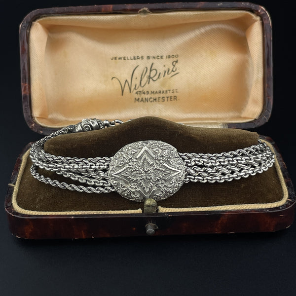 Antique Engraved Silver Albertina Watch Chain Bracelet - Boylerpf
