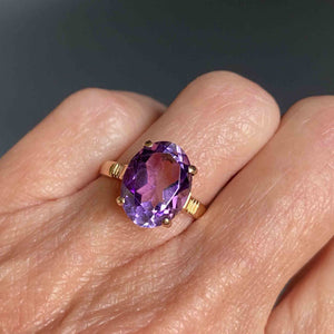 Vintage 14K Rose Gold Oval 4 CTW Amethyst Ring - Boylerpf