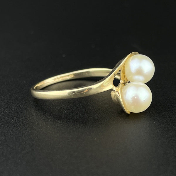 Pearl 10K Gold Toi Et Moi Crossover Ring, Size 5.5 - Boylerpf