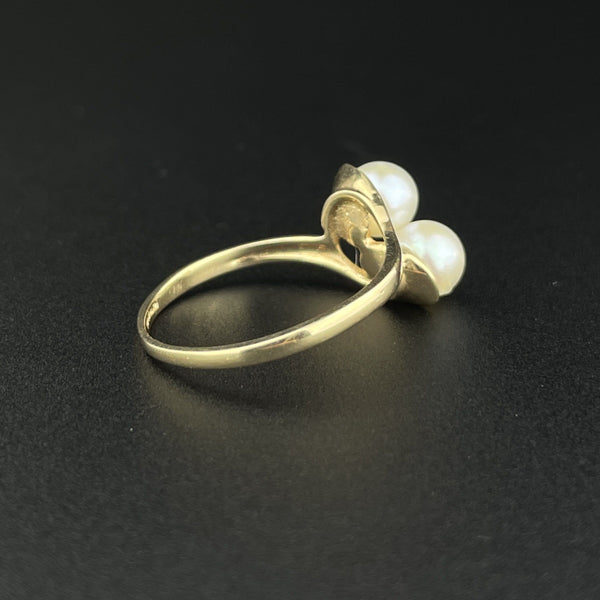 Pearl 10K Gold Toi Et Moi Crossover Ring, Size 5.5 - Boylerpf