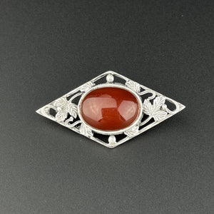 Vintage Arts and Crafts Silver Carnelian Leaf Brooch - Boylerpf