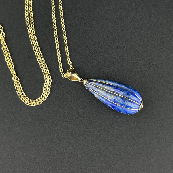 Vintage 14K Gold Lapis Lazuli Teardrop Pendant Necklace - Boylerpf