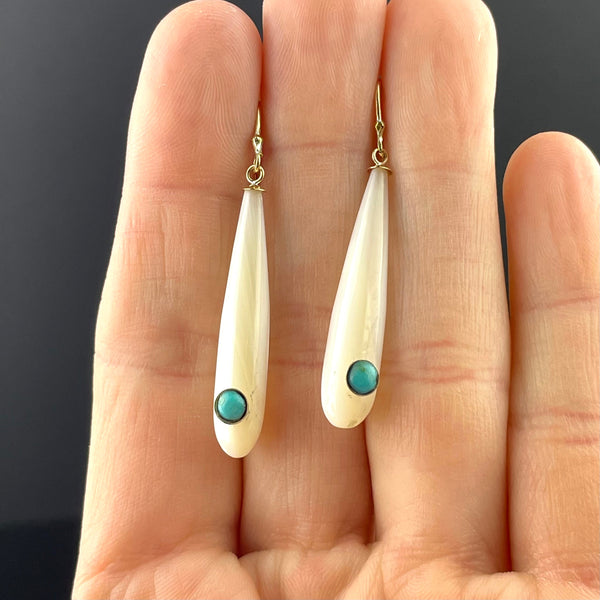 Gold Mother of Pearl Turquoise Chandelier Earrings - Boylerpf
