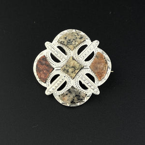 Victorian Engraved Silver Aberdeen Granite Scottish Agate Brooch - Boylerpf
