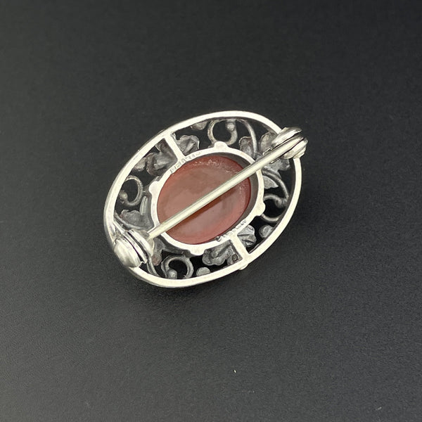 Vintage Silver Arts and Crafts Forget Me Not Carnelian Brooch - Boylerpf