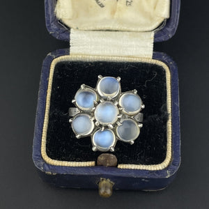 Vintage Silver Flower Cluster Blue Moonstone Ring, Sz 7 - Boylerpf