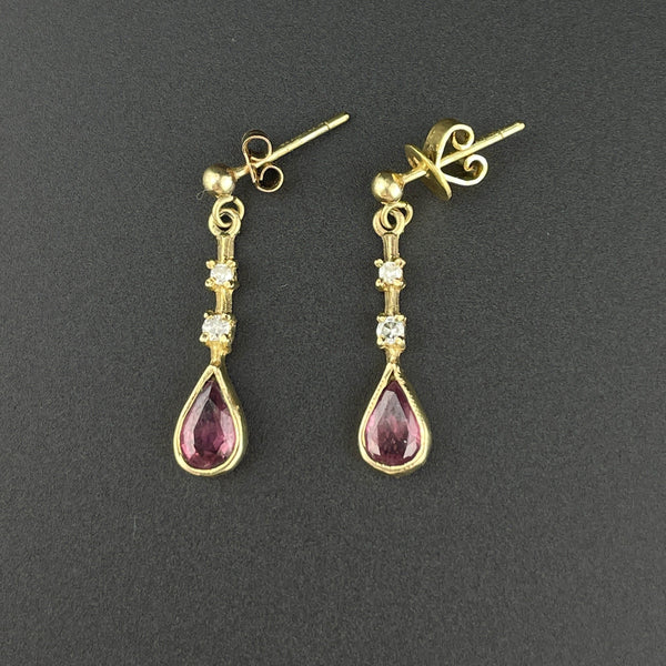 Vintage Gold Post Tourmaline Diamond Dangle Earrings - Boylerpf