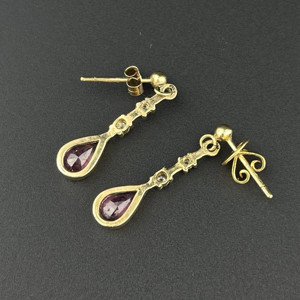 Vintage Gold Post Tourmaline Diamond Dangle Earrings - Boylerpf