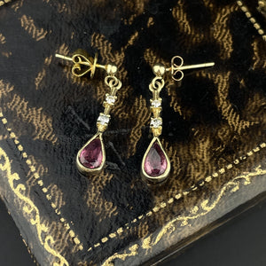 Vintage Gold Post Tourmaline Diamond Dangle Earrings - Boylerpf