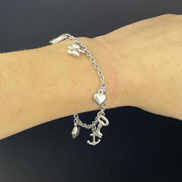 Vintage Silver Pandora Style Puffy Charm Bracelet - Boylerpf