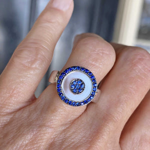 Elegant Crystal Sapphire Target Ring 14K White Gold - Boylerpf