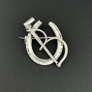 Antique Sterling Silver Hunting Crop Lucky HorseShoe Brooch - Boylerpf