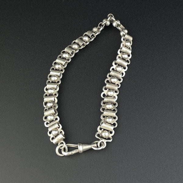 Vintage French Silver Fancy Link Book Chain Bracelet - Boylerpf
