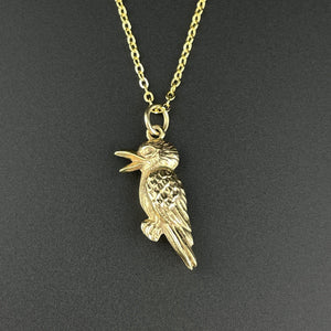 Vintage Gold Puffy Kookaburra Bird Pendant Necklace - Boylerpf