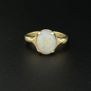 Antique 10K Gold Opal Solitaire October Birthstone Cocktail Ring, Sz 5 1/4 - Boylerpf