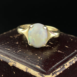 Antique 10K Gold Opal Solitaire October Birthstone Cocktail Ring, Sz 5 1/4 - Boylerpf