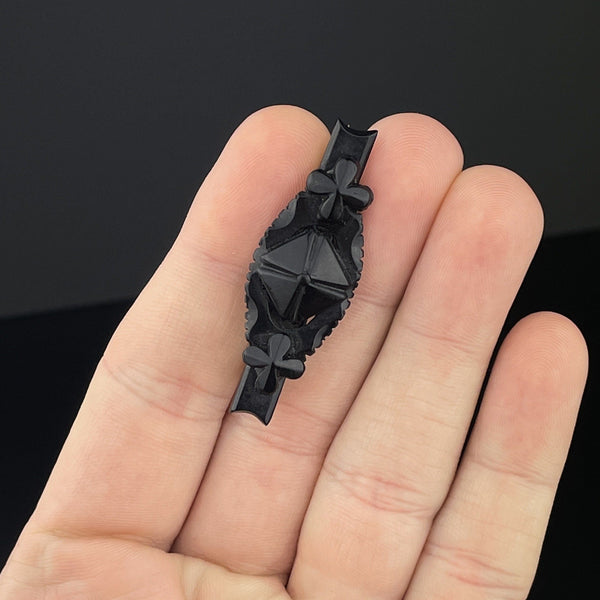 Victorian Mourning Carved Whitby Jet Brooch - Boylerpf