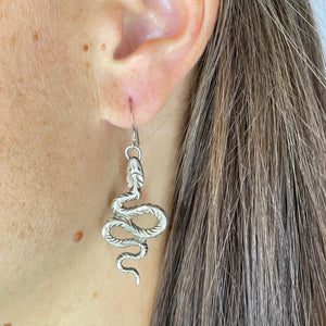 Vintage Engraved Sterling Silver Snake Earrings - Boylerpf