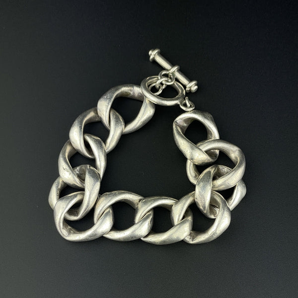 Vintage Silver Heavy Curb Chain Link Bracelet - Boylerpf
