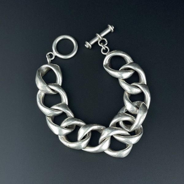 Vintage Silver Heavy Curb Chain Link Bracelet - Boylerpf