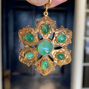 Antique Emerald Star 18K Gold Etruscan Pendant - Boylerpf