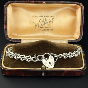 Vintage Silver Fancy Link Heart Padlock Charm Bracelet - Boylerpf