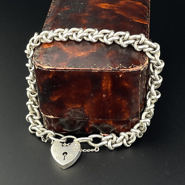 Vintage Silver Fancy Link Heart Padlock Charm Bracelet – Boylerpf