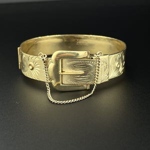 Vintage Rolled Gold Engraved Belt Buckle Bangle Bracelet - Boylerpf