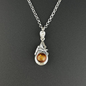 Vintage Arts and Crafts Style Amber Teardrop Silver Locket Pendant - Boylerpf