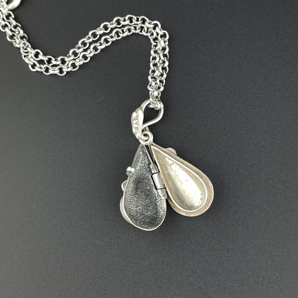 Vintage Arts and Crafts Style Amber Teardrop Silver Locket Pendant - Boylerpf