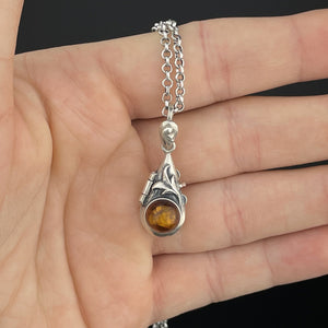 Vintage Arts and Crafts Style Amber Teardrop Silver Locket Pendant - Boylerpf