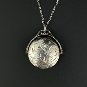 Vintage Engraved Leaf Sterling Silver Swivel Locket Necklace - Boylerpf