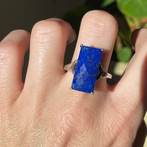 Silver Faceted Lapis Lazuli Statement Ring, SZ 8.5 - Boylerpf