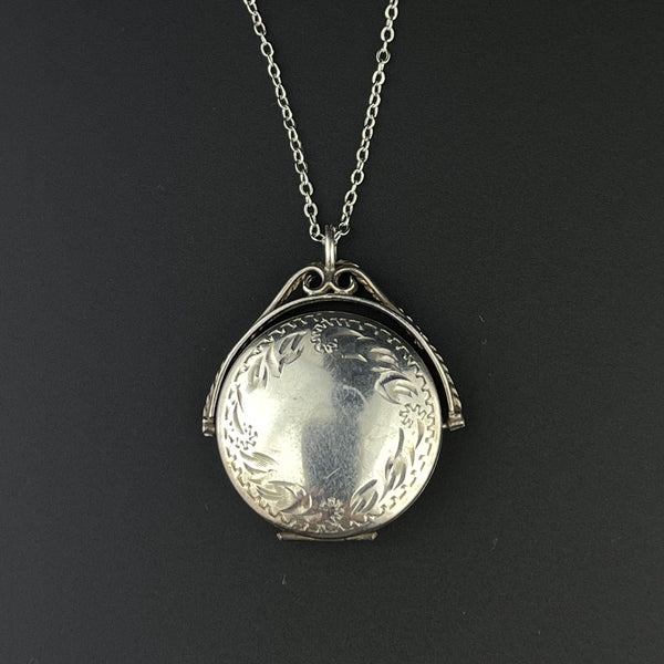 Vintage Engraved Leaf Sterling Silver Swivel Locket Necklace - Boylerpf
